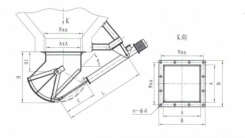 SZ扇形閘門(mén)電液動(dòng)B45Ⅰ型扇形閘門(mén)外形簡(jiǎn)圖-河南振江機(jī)械